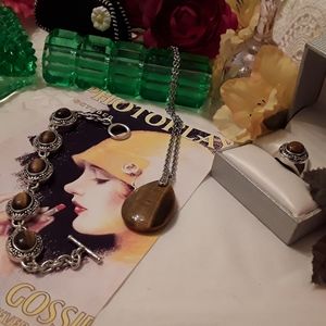 925 SOLID STERLING SILVER TIGER EYE 3 PIECE SET